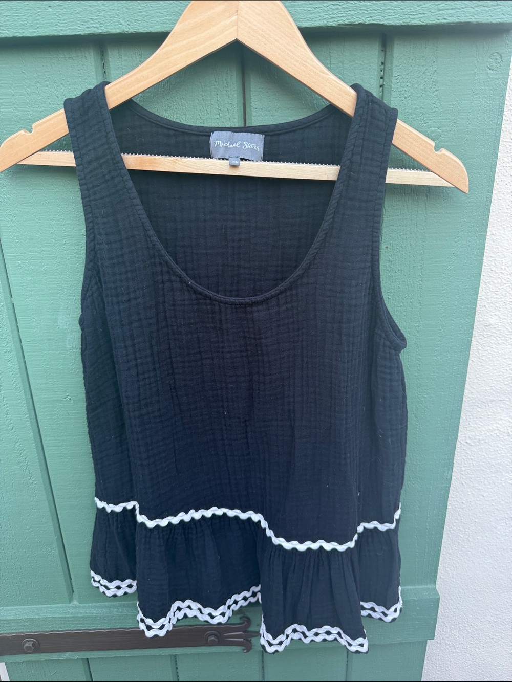 Michael Stars Black Tank with White Scalloped Ruffle Trim